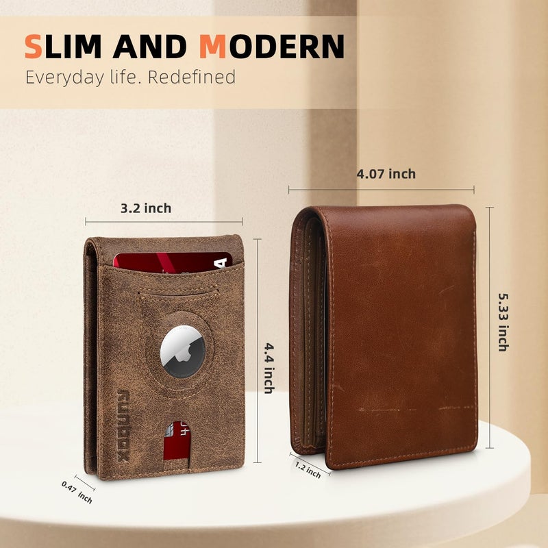 RUNBOX AirTag-Wallet-Mens-Slim-RFID Blocking Wallets Leather with Bill Compartment Air Tag Bifold Card Holder Wallet Gifts for Men Dad - Image 4